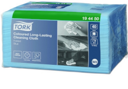 Picture of TORK W8 Low Lint Cleaning Cloths/Wipes - Blue - 40 Sheets / 1 Sleeve - 75gsm