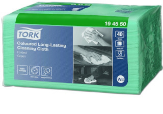 Picture of TORK W8 Low Lint Cleaning Cloths/Wipes - Green - 40 Sheets / 1 Sleeve - 75gsm