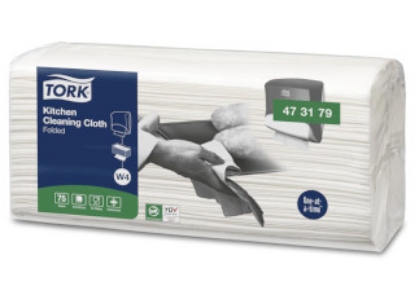 Picture of TORK W4 Folded Kitchen Cloth - White - 75 Sheets / 1 Sleeve - 1 Ply