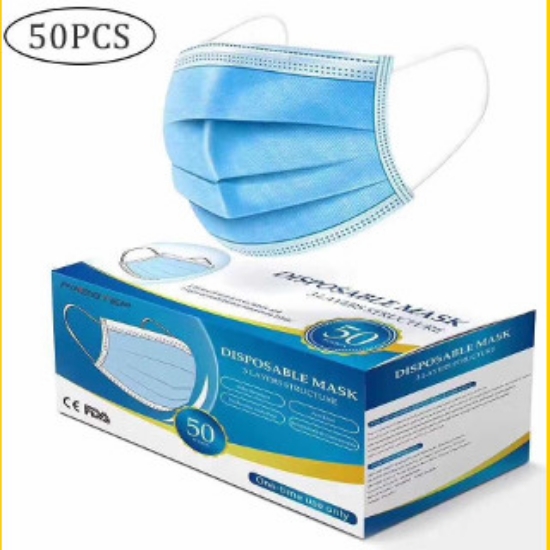 Picture of Single-Use Face Mask with Ear Loops - 3Ply - Non-Sterile - Qty 50 - Blue