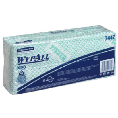 Picture of KIMBERLY-CLARK WypAll X50 Low Lint Cloths/Wipes - Green - 50 Sheets / 1 Sleeve - 42 x 25cm