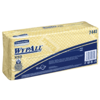 Picture of KIMBERLY-CLARK WypAll X50 Low Lint Cloths/Wipes - Yellow - 50 Sheets / 1 Sleeve - 42 x 25cm