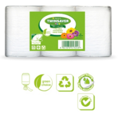 Picture of TWINSAVER Centrefeed Mini 140 Paper Towel Roll - 1 Ply - 140m - 6 Rolls