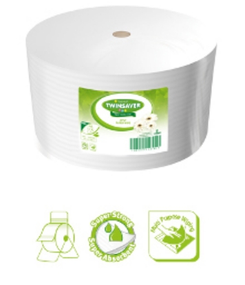 Picture of TWINSAVER Wiper Roll -  Standard - 2 Ply - White - 280mm x 1,000m